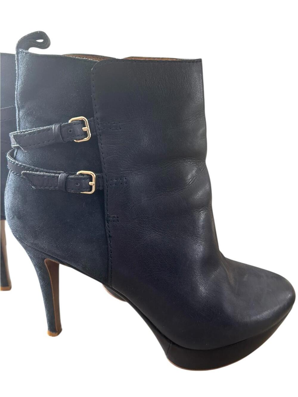Zara navy leather suede platform ankle boots buckle heels size 8 - Picture 5 of 11